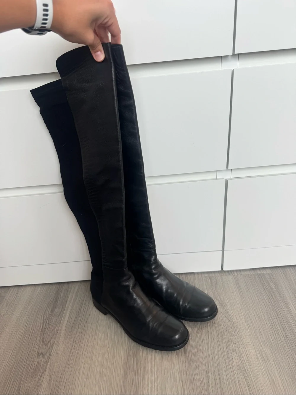 Stuart Weitzman 5050 Black Over-the-Knee Leather Riding Boots